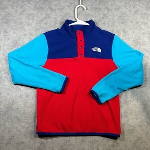 The North Face Fleece Jacket Kids Medium 10/12 Red Blue Colorblock Pullover Snap